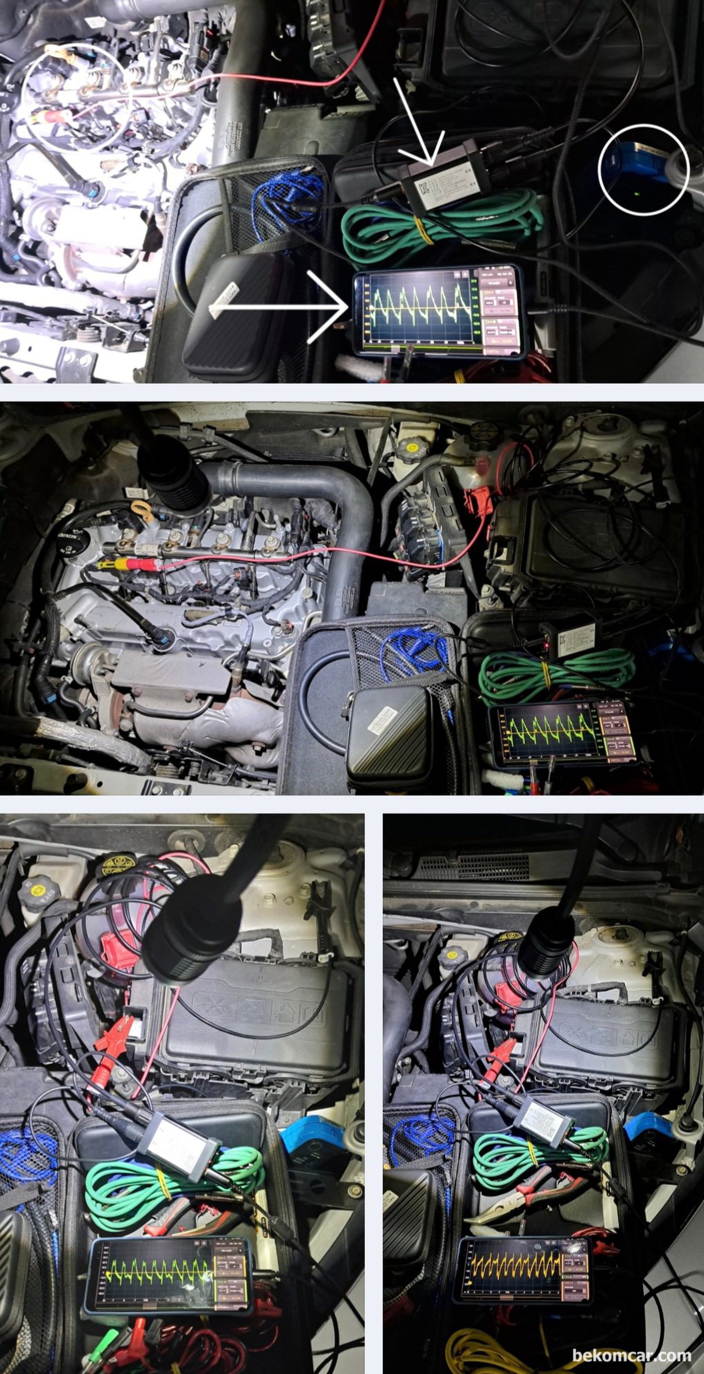 HScope 오실로스코프 프로그램, HS512Max 스코프, Hantek CC650 대 전류계 그리고 범용 BNC 케이블을 사용했다. 압축압력 측정 차량은 Chevy All New Malibu 1.5T 2017년 차량이다.|bekomcar.com