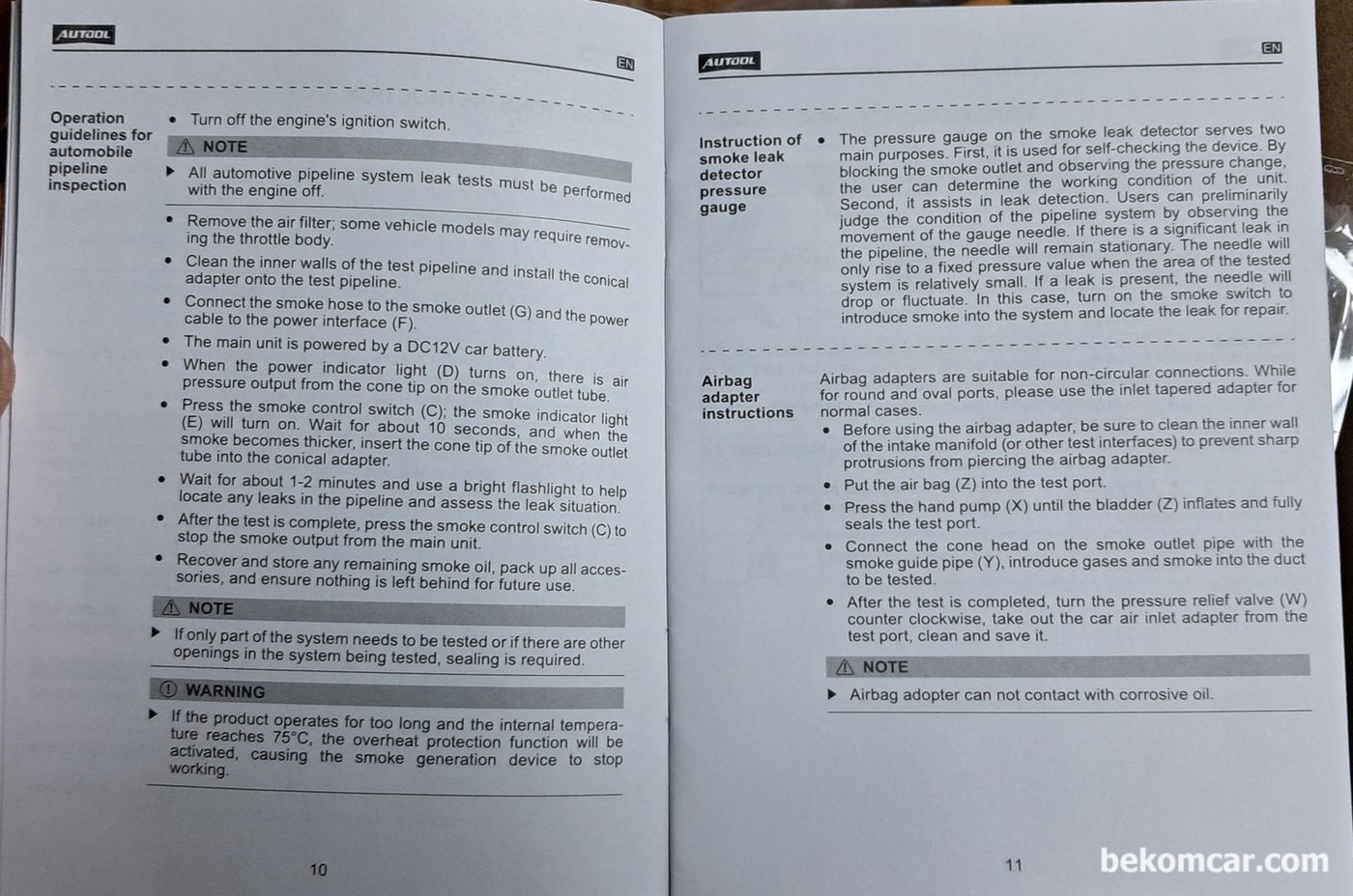 AUTOOL Smoke Machine SDT-102 메뉴얼|贝科姆汽车 (bekomcar)
