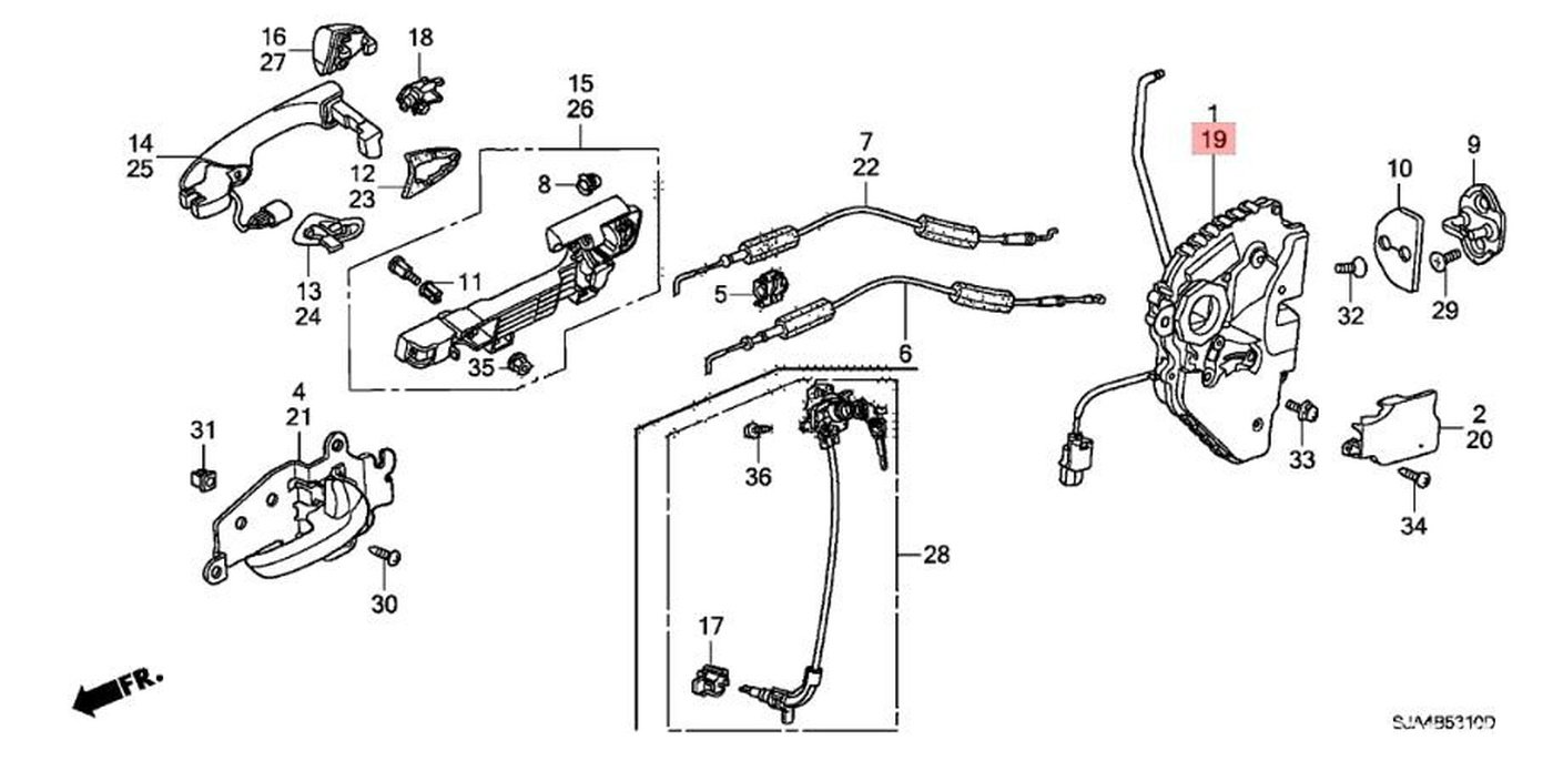 #19.  72150-SJA-A04. Left Front Door Power Latch Assembly|bekomcar.com