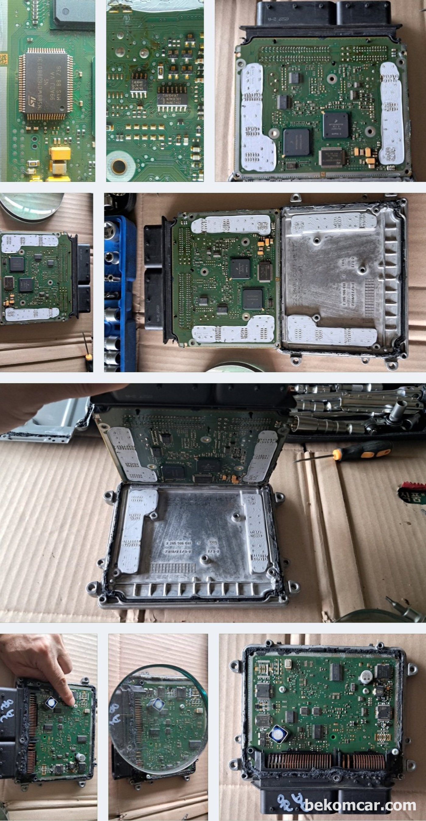 벤츠 S 클래스 2007년 M273 S550 ME9.7 ECU 간헐적 시동불량 증상 진단 및 정비기록이다. ECU커버를 탈거하는 과정이다.|بيكومكار  (bekomcar)