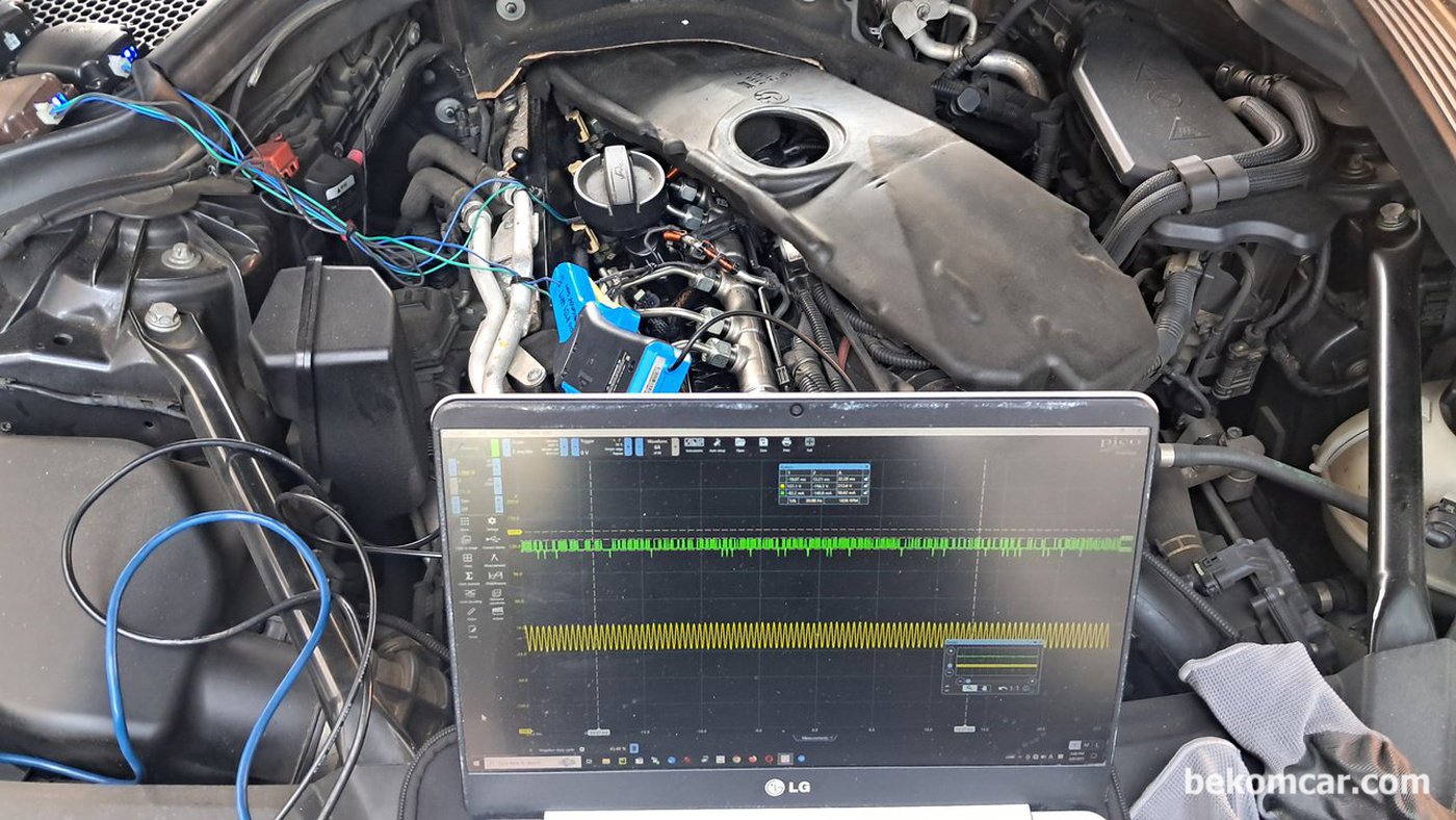 BMW GT 차량 연료저감 장치 파형분석 하여 사업파트너에게 설명한다.|bekomcar.com
