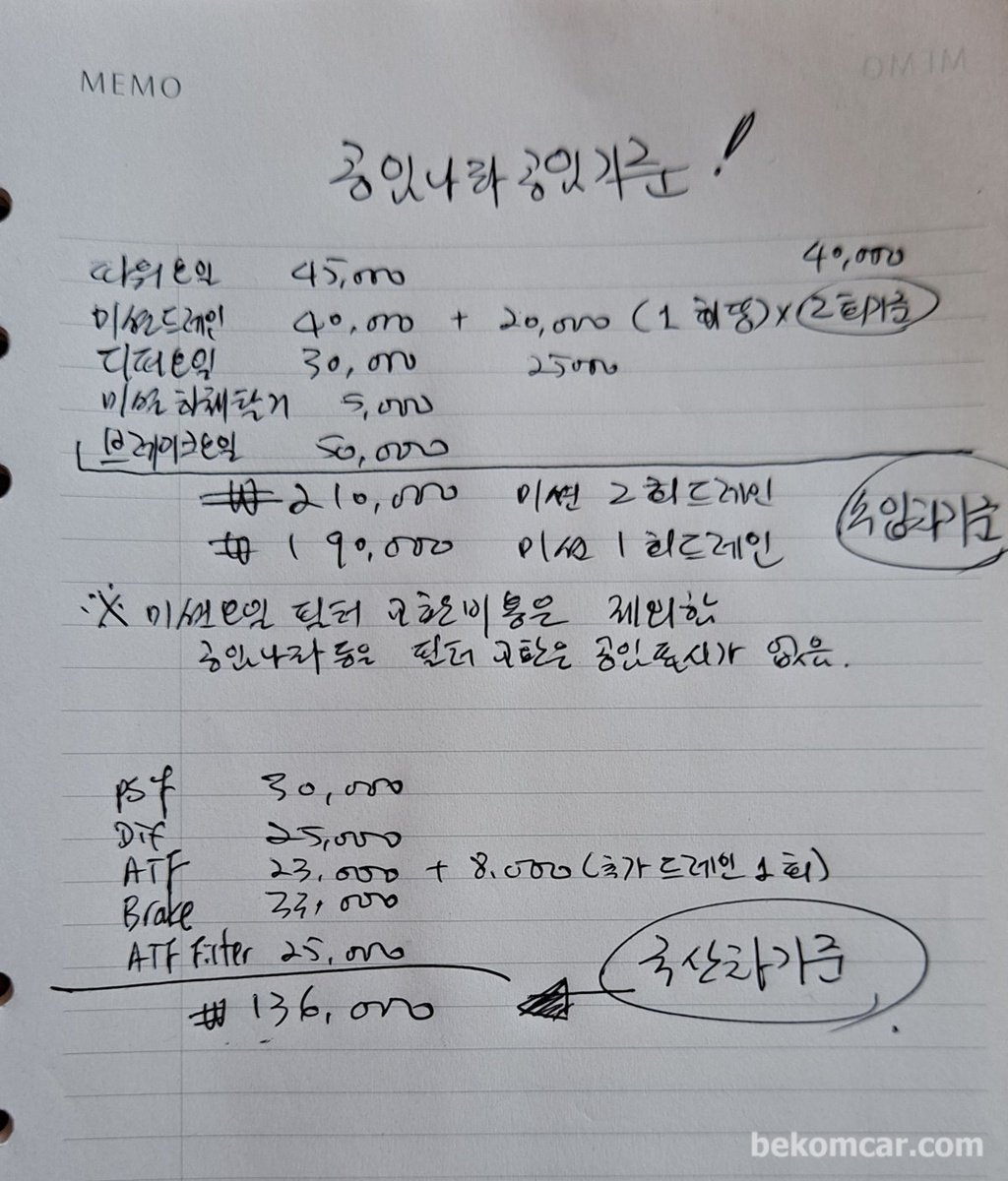 공식서비스센터, 사설정비소 와 공임나라중 어느곳이 적정 공임일까?|bekomcar.com