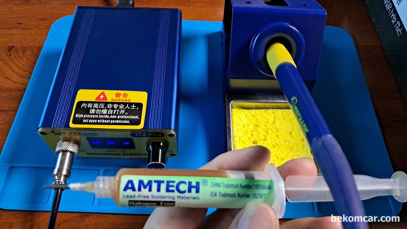AMTECH 솔더플럭스 와 MECHANIC 솔더키트 이다. ECU 고장 수리를 포함하여 차량정비에 유용하게 사용된다.|ベコムカー (bekomcar)