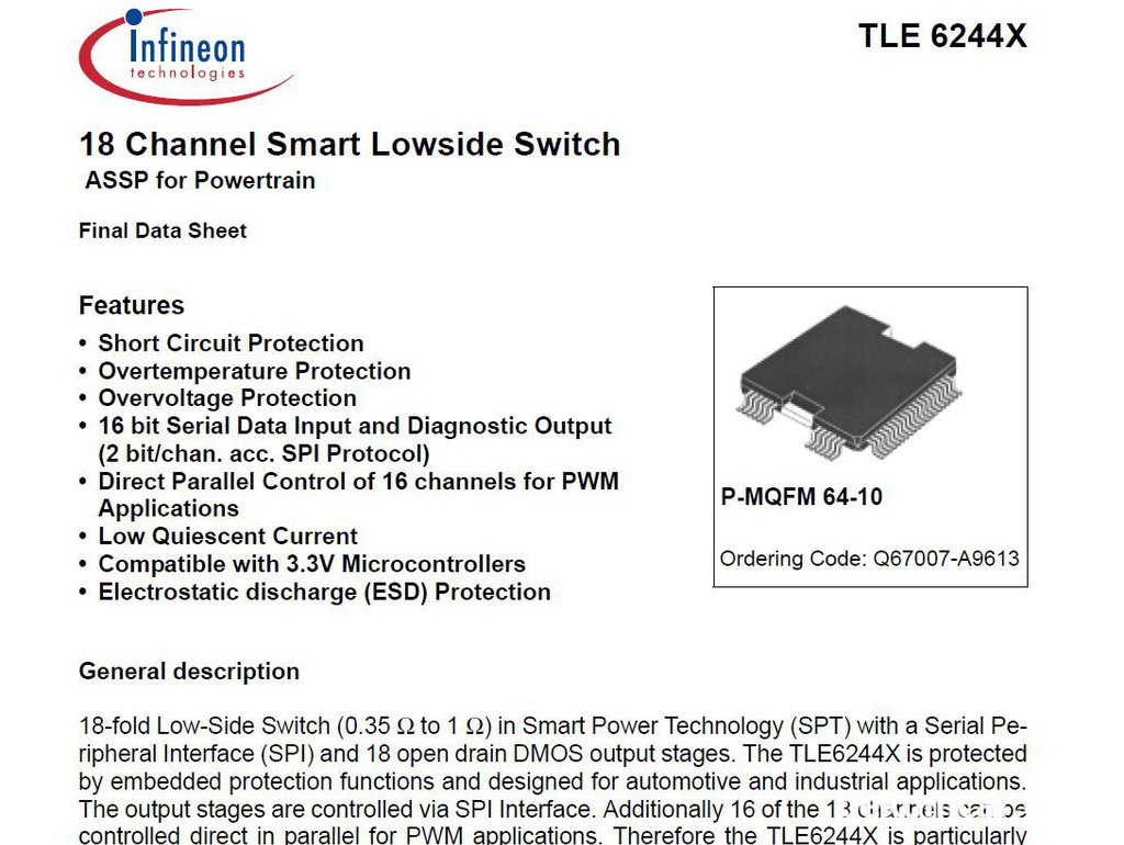 Infineon TLE 6244X, 18 Channel Smart Lowside Switch|bekomcar.com
