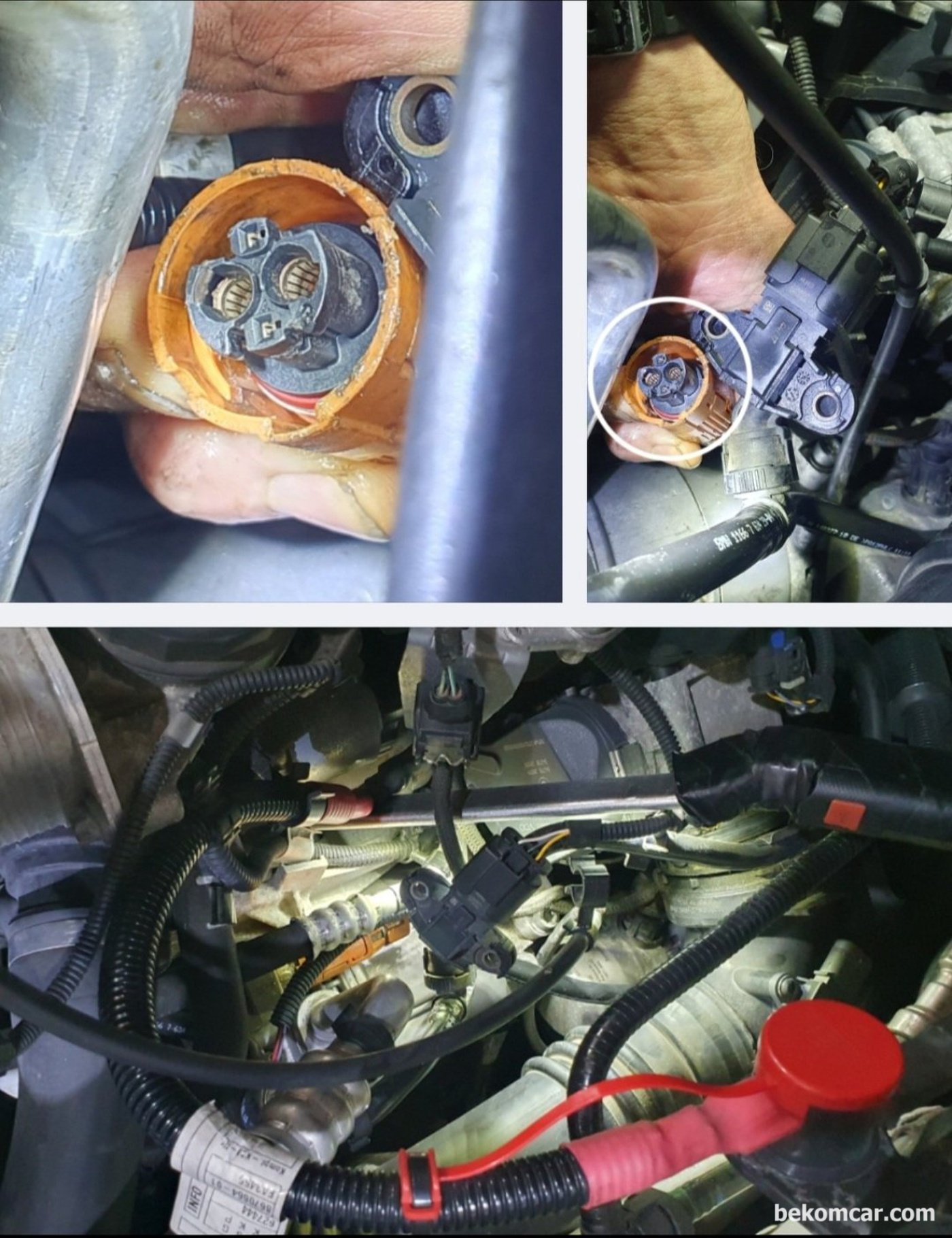 BMW F15 N20 40E 2018, 절연저항 고장 운행제한 상태진단,  데이터 분석과 증상 분석결과 가장 유력한 고장은 바로 A/C컴프레서이다. 그런데 고전압코넥터 위치가 거시기 하다. 하지만 정비소 사장님께서 금방 코넥터를 탈거해주신다. 암튼 다행이다. 절연저항 파괴 고장원인이  컴프레서 인지 확인이 가능하다.|ベコムカー (bekomcar)