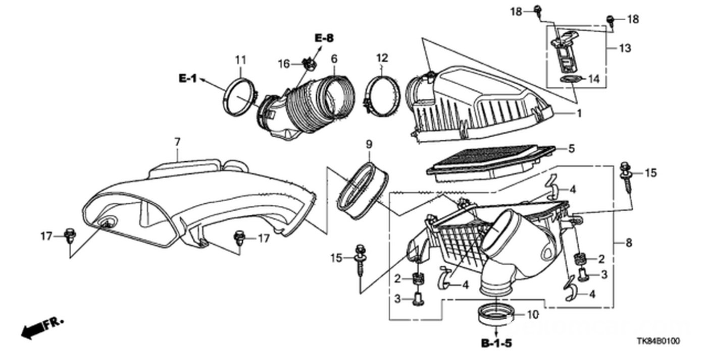 #6, 17228-RV0-A00 Tube, Air Flow
#13, 37980-RNA-A01 Meter Assembly, Air Flow|ベコムカー (bekomcar)