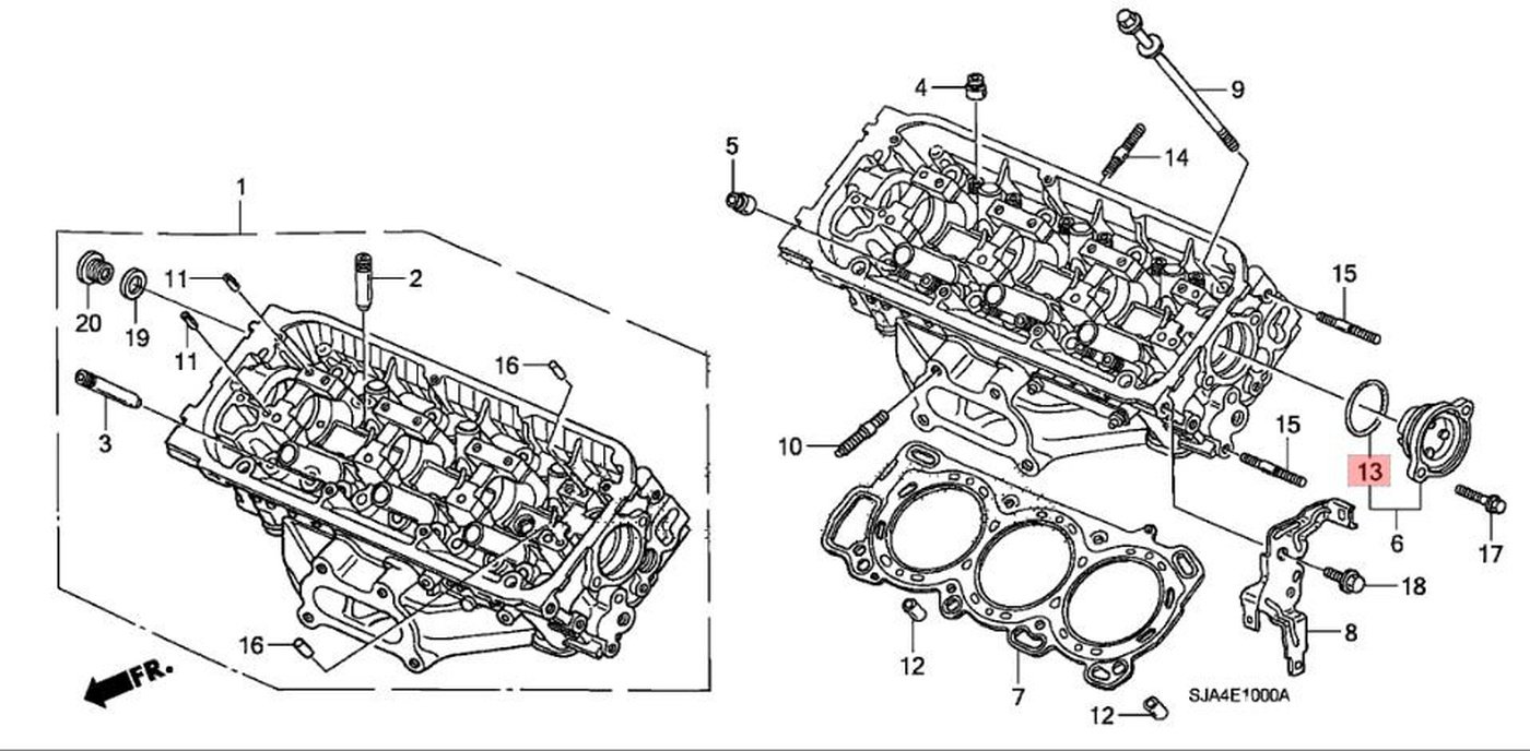 (Front & Rear Cylinder Head 같은규격)
#13. 91301-P8A-A00. O-Ring (48.5X2.4) x 2개 필요함|bekomcar.com