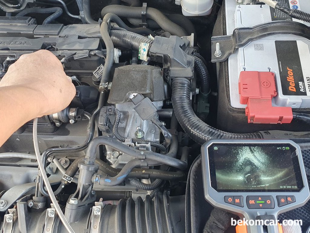 혼다 어코드 10세대 2.0T 간헐적 시동지연 내시경검사, 눈 바람 확인|贝科姆汽车 (bekomcar)