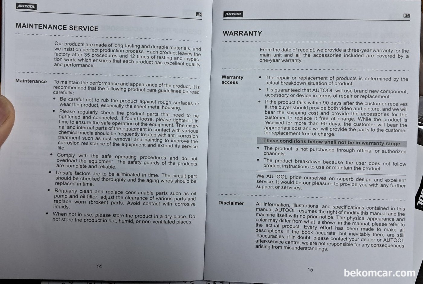 AUTOOL Smoke Machine SDT-102 메뉴얼|贝科姆汽车 (bekomcar)