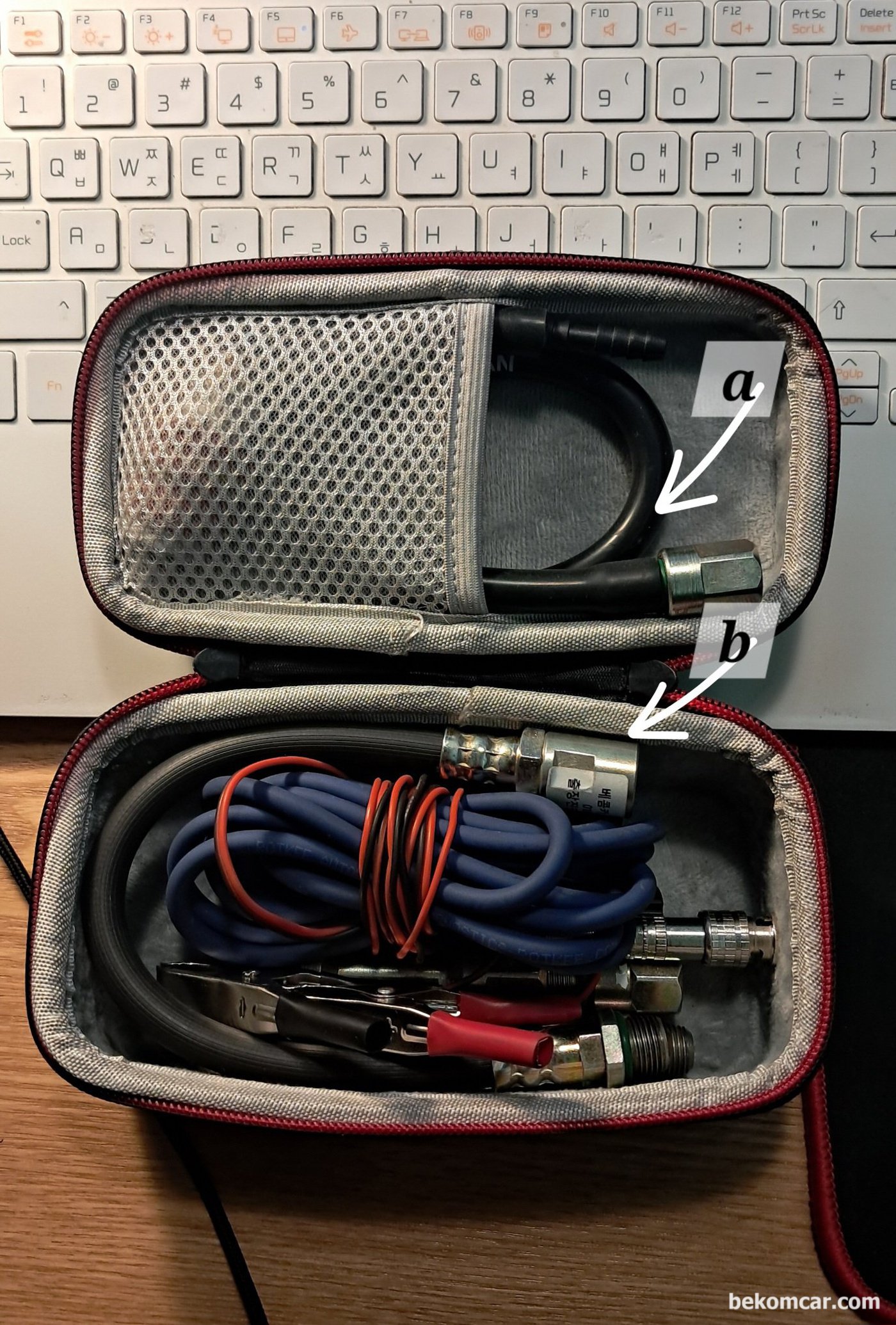 PS16 실린더압력센서 아답터에 진공호스를 이용해서 흡기등 압력측정도 좋다. 알리에서 구매한 케이스에 보관한다.|بيكومكار  (bekomcar)