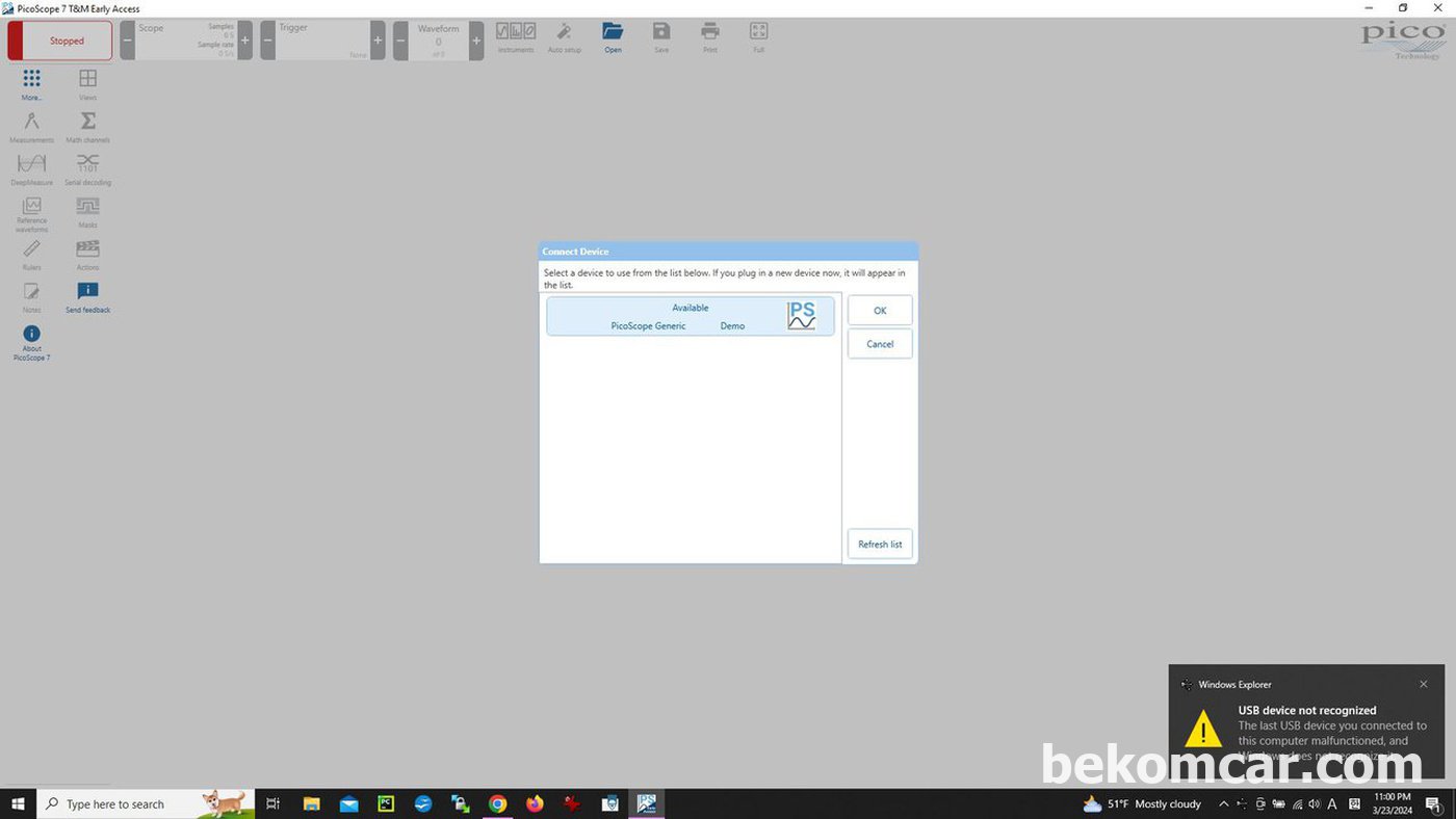 USB Device Not Recognized Error screenshot, Windows10|ベコムカー (bekomcar)