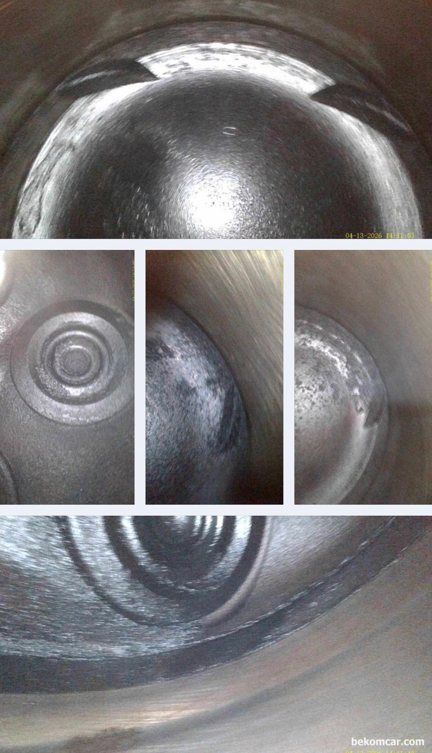 공연비 농후 P0172 와 4번 실린더 실화 P0304 가 있는 상태의 벤츠 E200K W211 내시경 검사 기록이다. 배기 밸브 및 흡기밸브 모양이 확연히 구분되는 밸브이다.|بيكومكار  (bekomcar)