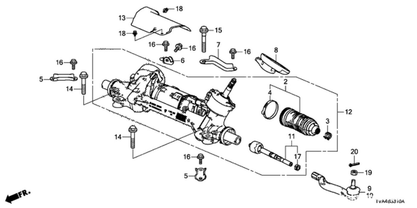 #12, 53620-TVA-A78. RACK ASSY., POWER STEERING (STEERING GEARBOX)|ベコムカー (bekomcar)