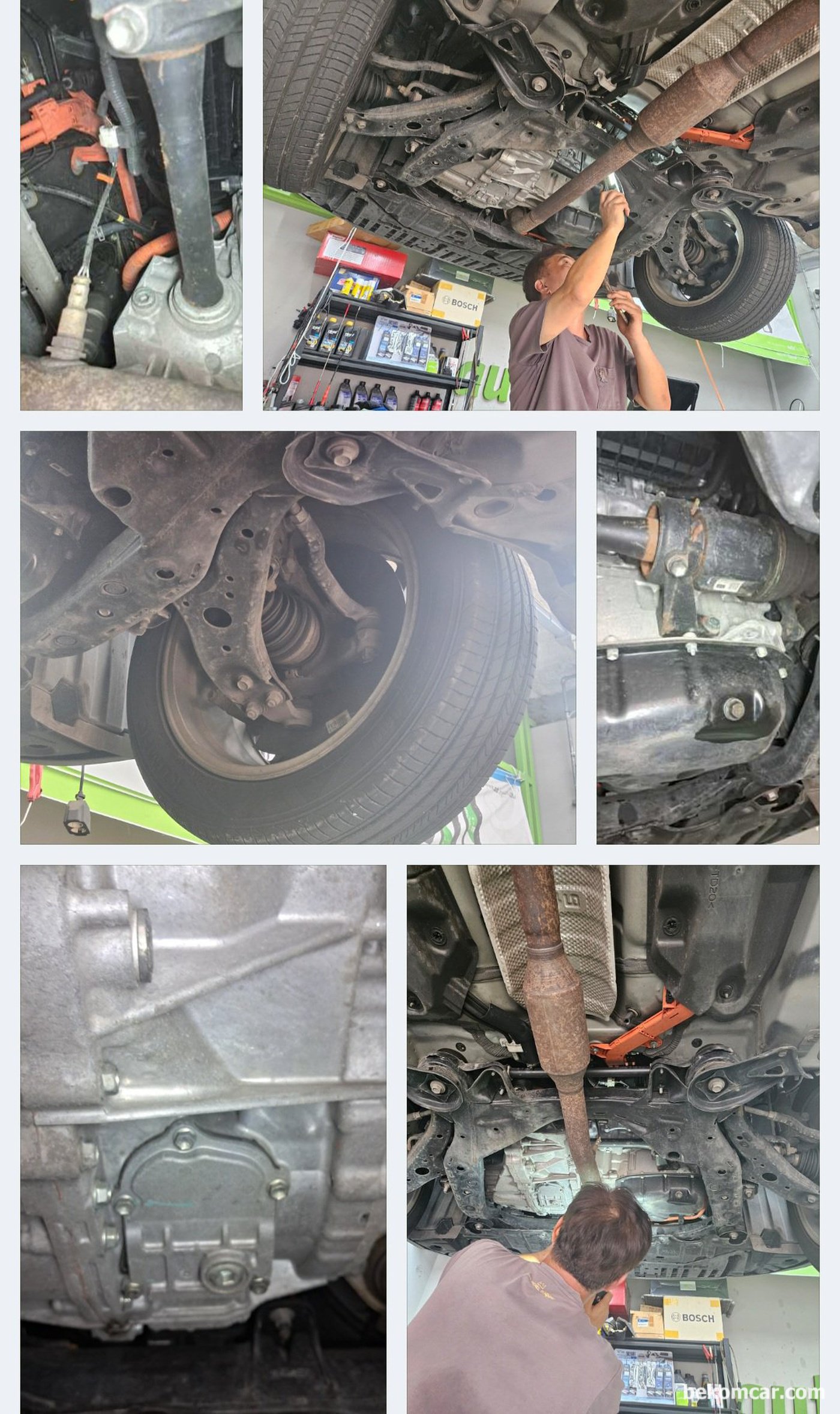 베콤카 중고차구매 및 중고차판매 지원 정밀 점검 과정 기록이다. 하체 점검으로 누수 누유 부싱류 녹 부식 등 전체적인 상태를 점검한다.|بيكومكار (bekomcar)