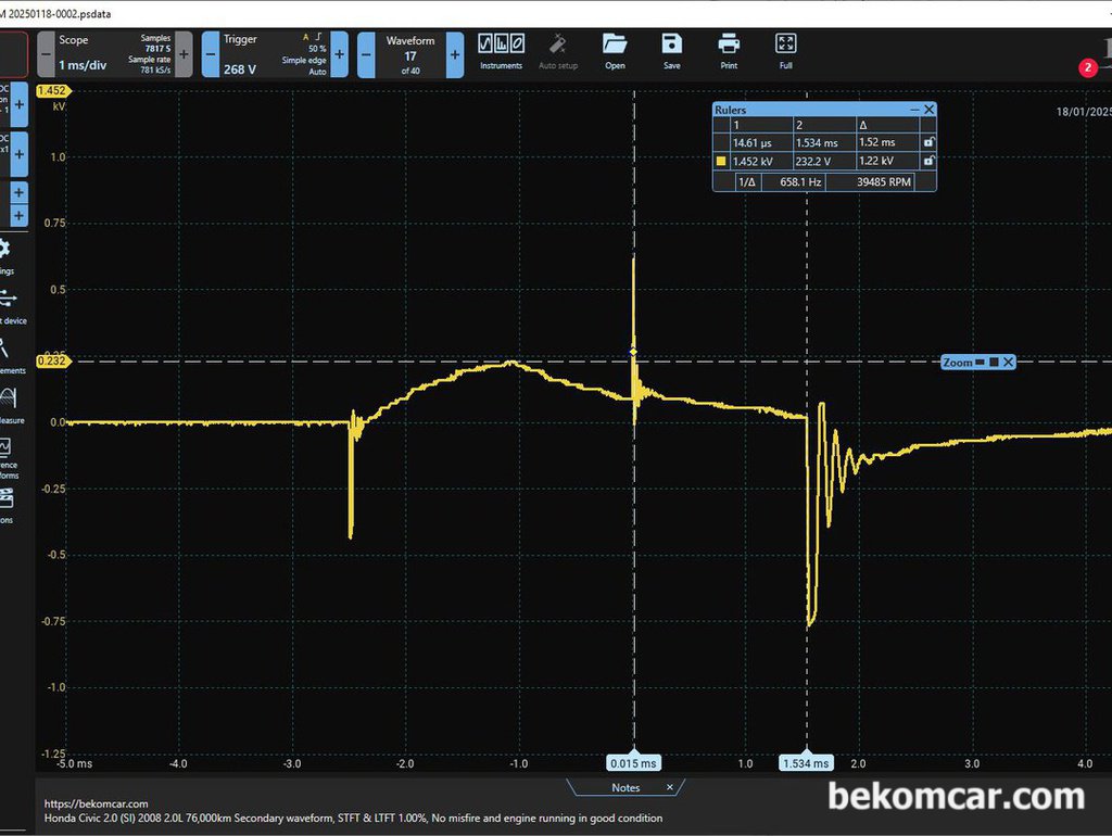 혼다 시빅 2.0 (SI) 점화2차파형 분석, 엔진상태 진단기록|ベコムカー (bekomcar)