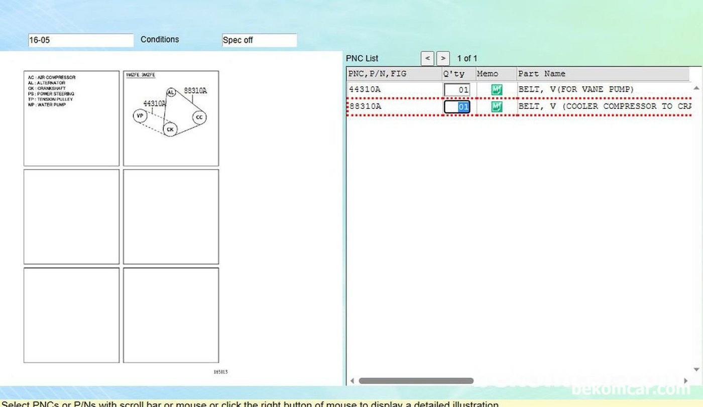 44310A, Belt, V (For Vane Pump) x 1개
88310A, Belt, V (Cooler Compressor) x 1개|贝科姆汽车 (bekomcar)