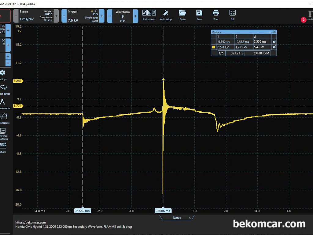 혼다 시빅 하이브리드 2009년 IMA 진단중 특이한 점화파형 기록|ベコムカー (bekomcar)