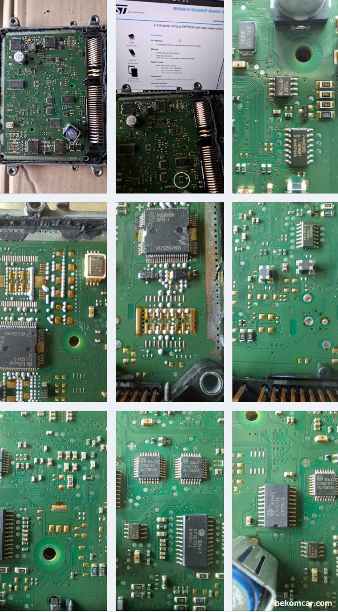벤츠 S 클래스 2007년 M273 S550 ME9.7 ECU 간헐적 시동불량 증상 진단 및 정비기록이다. PCB 여러가지 반도체 캔통신 칩등을 살펴본다.|베콤카 차량정밀진단