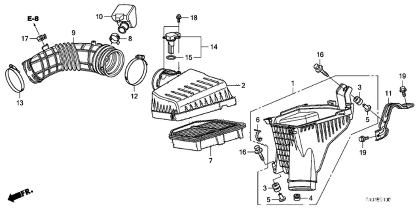 #9, 17228-R42-A00 Tube, Air Flow
#14, 37980-R11-A02 Meter Assembly, Air Flow
(#9번은 J35Z2 K24Z3 에 호환됨)|ベコムカー (bekomcar)