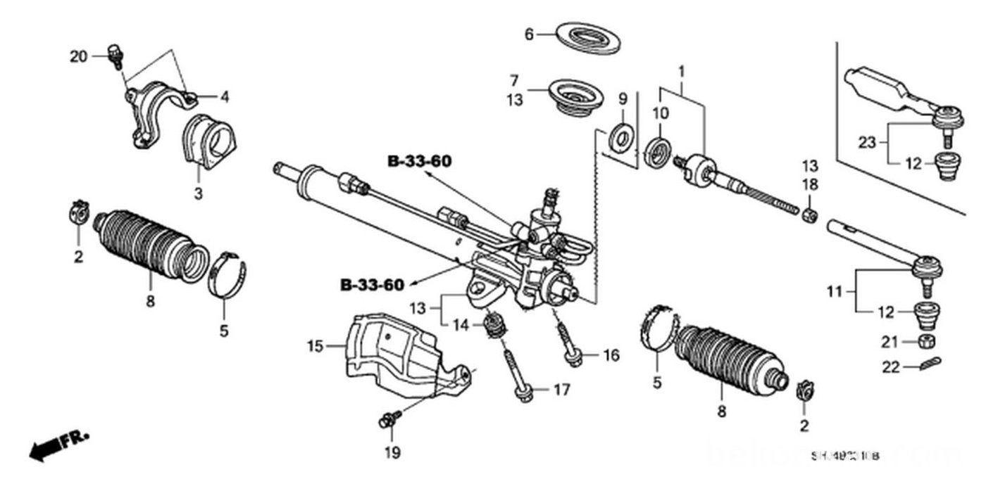 #11. 53540-SHJ-A01. End, Tie Rod (Outer Tie Rod, 비 투어링 트림)
#23. 53540-SHJ-A51. End, Tie Rod (Outer Tie Rod, 투어링 모델)|bekomcar.com