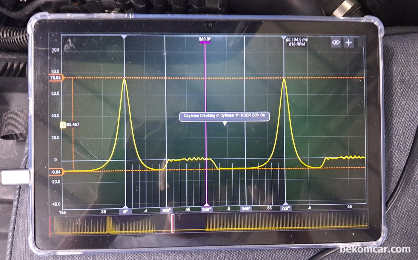 포르쉐 카이엔 V8 4.8L 타이밍 고장 P0016 진단기록. 정비사 교육용으로 활용가능 한 자료. 흡기 배기 타이밍 정상.|bekomcar.com