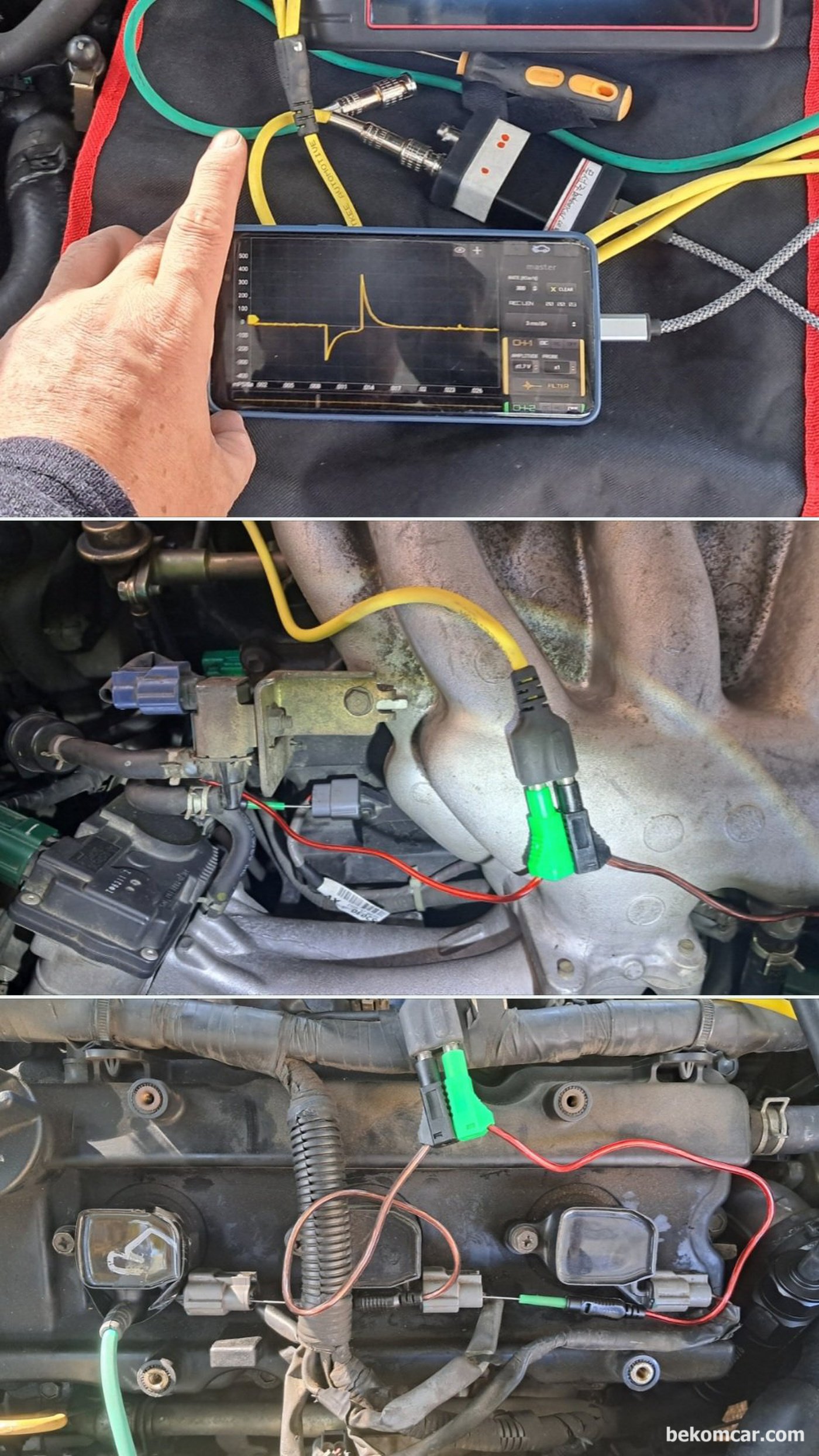 2006년 르노삼성 SM7 2.3L V6 P0303 실화진단 과정 기록, 압축압력, 인젝터, 점화플러그 와 점화코일 등 점검이다.|베콤카 차량정밀진단