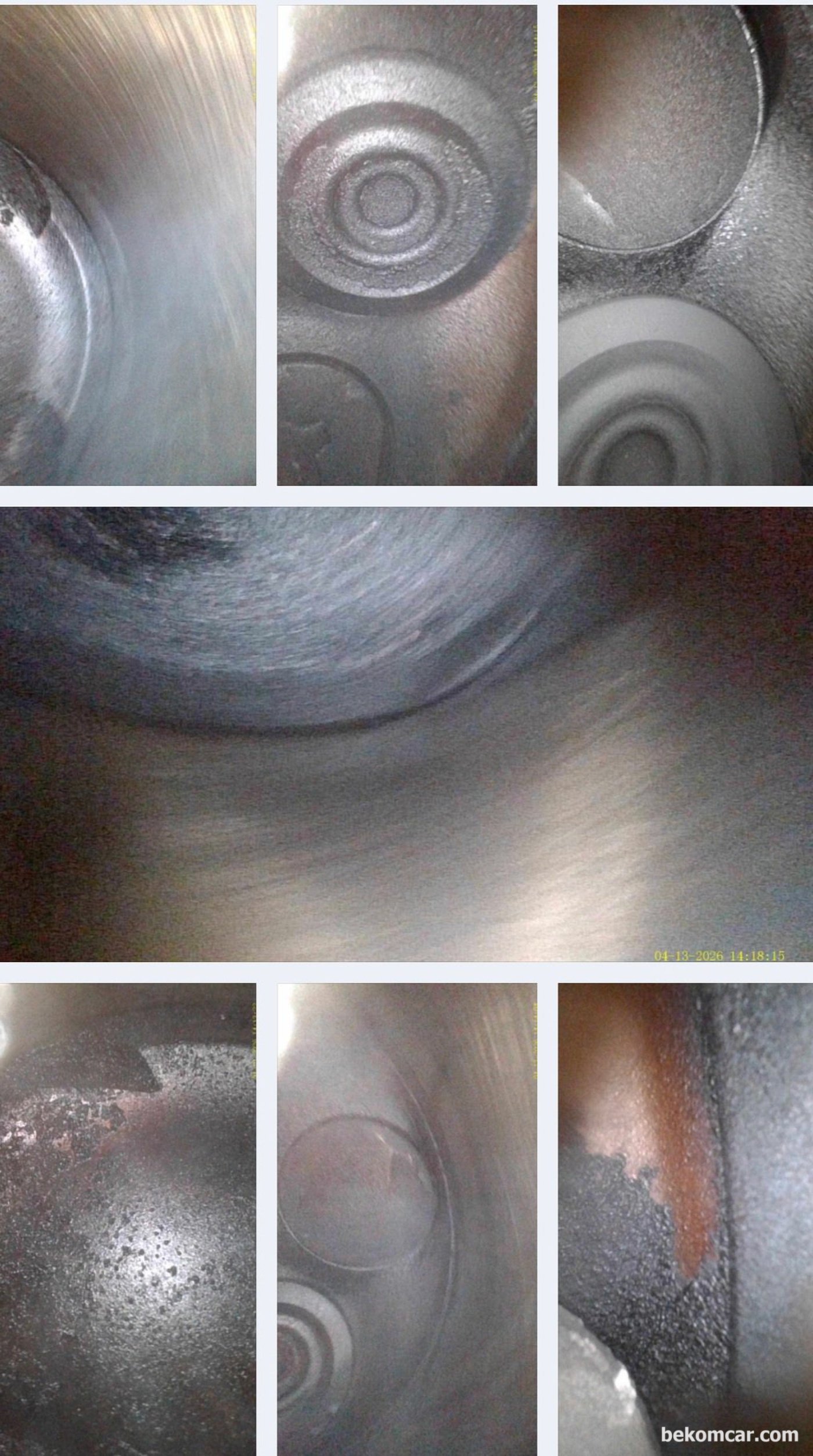 공연비 농후 P0172 와 4번 실린더 실화 P0304 가 있는 상태의 벤츠 E200K W211 내시경 검사 기록이다. 불완전 연소 흔적은 많지만 카본은 깨끗한 편이다.|بيكومكار  (bekomcar)