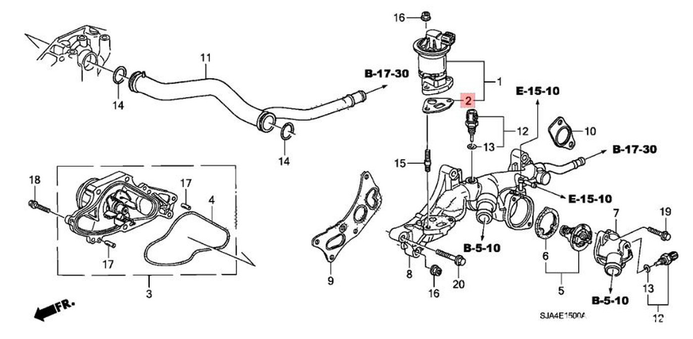 #2. 18715-PB2-000. Egr Valve Gasket (Ishino Gasket)
#6. 19305-PR7-A00. Thermostat Mounting Rubber|bekomcar.com