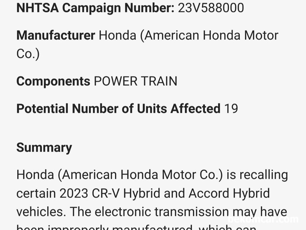 혼다 2023 어코드 하이브리드  & CRV 하이브리드 리콜|ベコムカー (bekomcar)