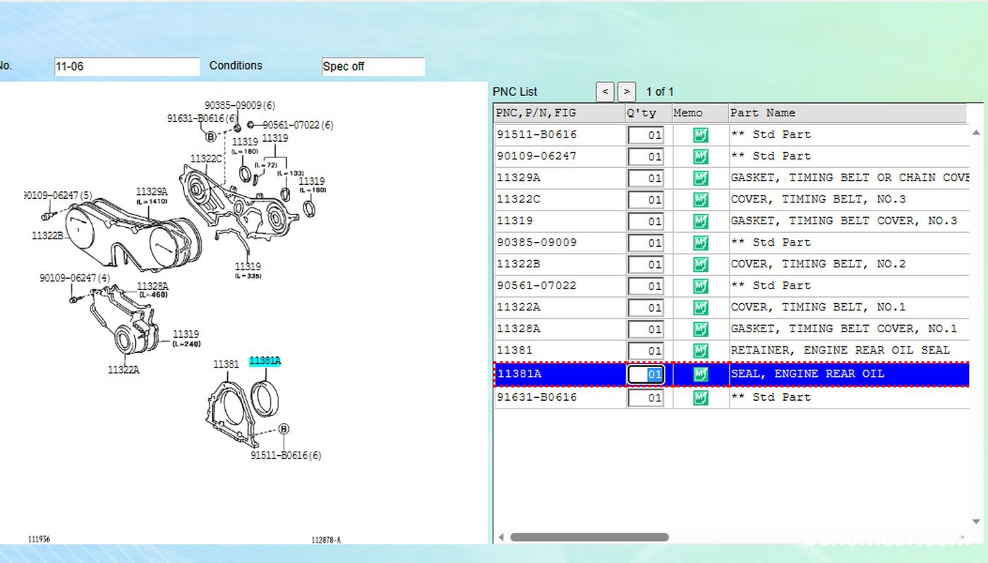 11381A Seal, Crankshaft x 1개
11151B 혹 90311-38034 Seal, Camshaft x 2개|贝科姆汽车 (bekomcar)