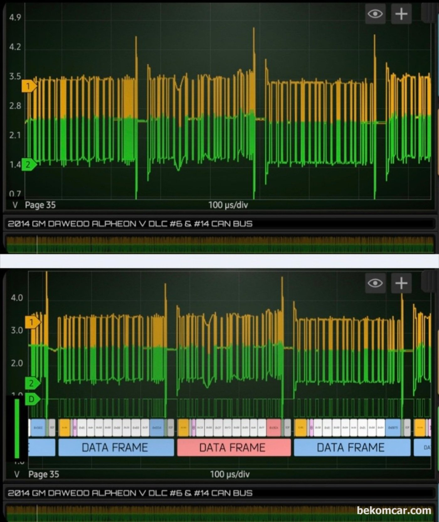 GMLAN 데이터통신 진단 차량은 지엠대우 알페온 차량이다. 캔 통신파형을 그냥 파형만 스치면서 보는것이랑 디코딩해서 양 불 판단하는건 큰 차이가 있다.|ベコムカー (bekomcar)