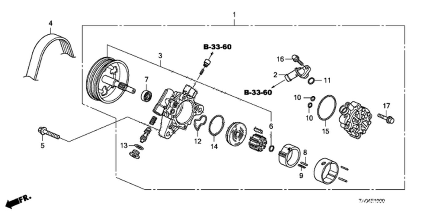 #1, 56100-R40-P05 Pump Assembly, Power Steering (L4)
#4, 56992-R40-A01 Belt, Power Steering Pump (Bando)|bekomcar.com