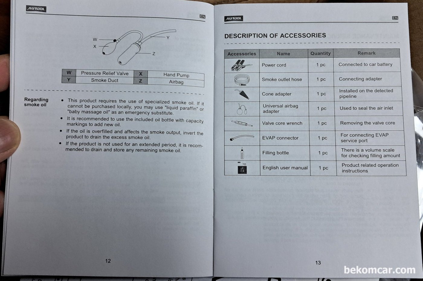 AUTOOL Smoke Machine SDT-102 메뉴얼|贝科姆汽车 (bekomcar)