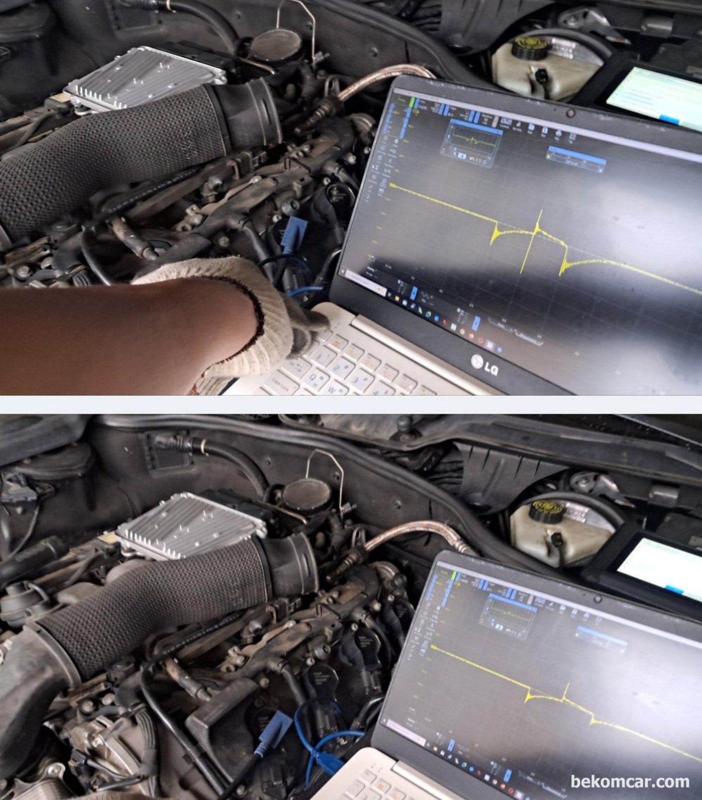 벤츠 S550 V8 2008년 차량의 점화2차 파형분석과정 기록이다. 점화코일 점화플러그 등 상태는 정상이다.|베콤카 차량정밀진단