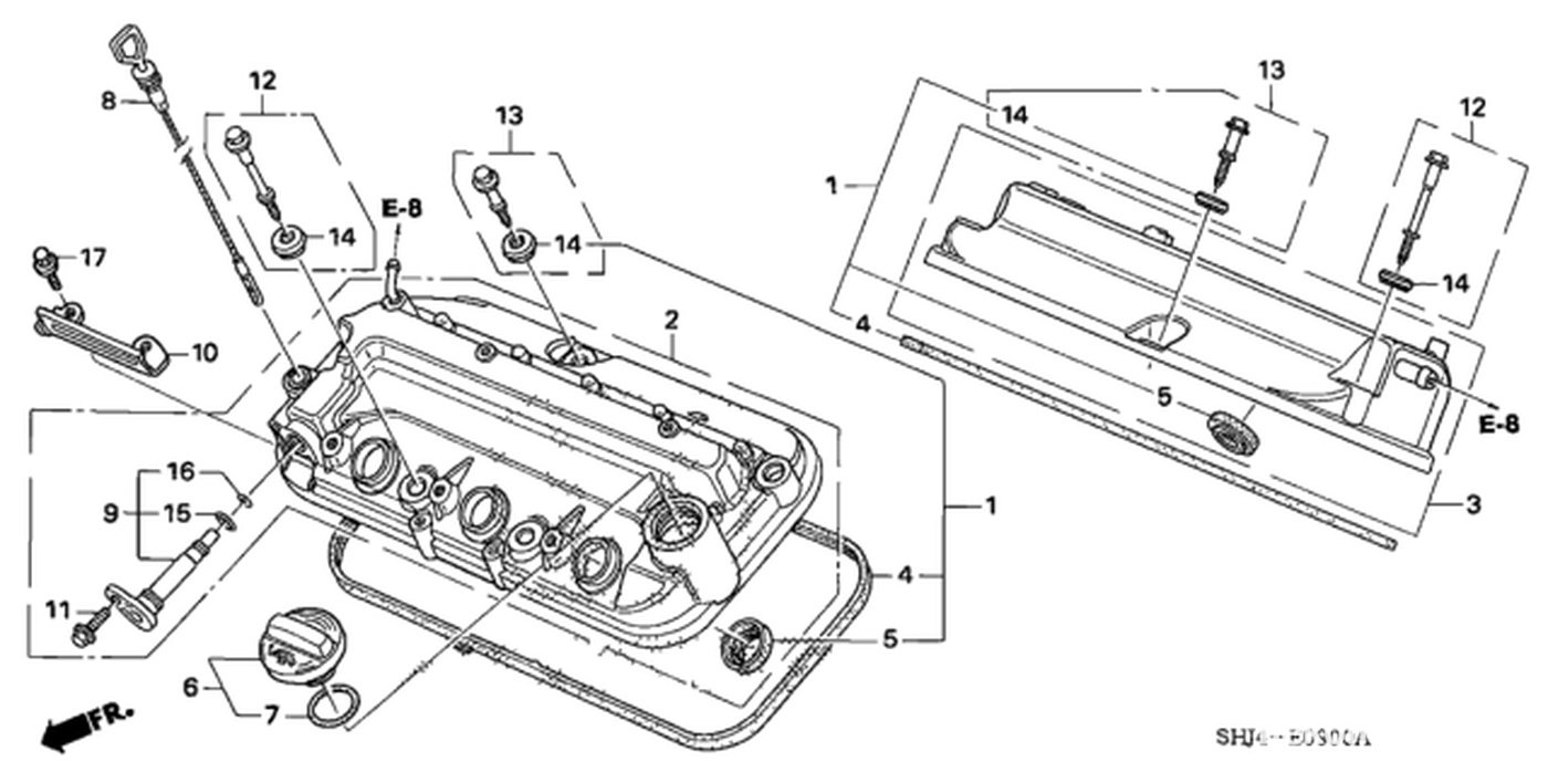 #1. 12030-RYE-A01. Valve Cover Gasket Set
#7. 15613-PC6-000. Filler Cap O-Ring
#9. 17130-RCA-A02. Valve Assembly, Pcv|bekomcar.com