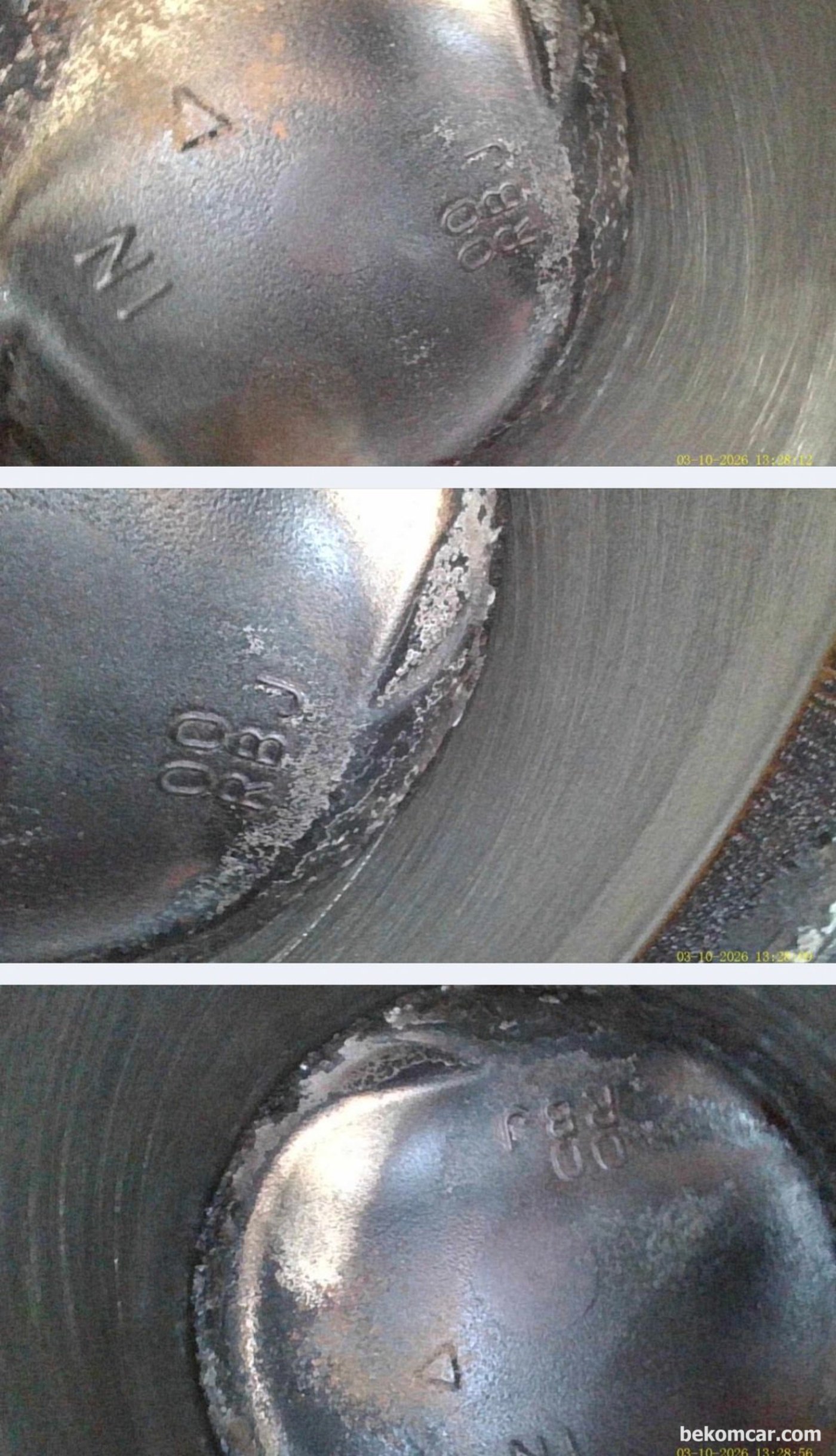 2011년 혼다 인사이트 하이브리드 중고차구매 점검기록 중 실린더 내시경 점검이다. 실린더 벽 스크래치, 흡기밸브, 배기밸브, 피스톤 카본, 헤드가스켓 등 특이사항 없다.|bekomcar.com