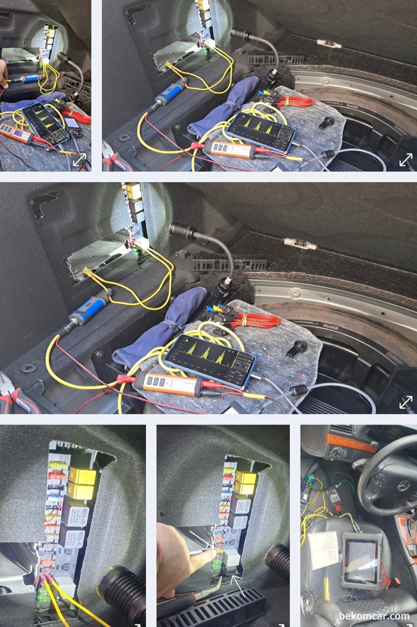 벤츠 W211 2007년 E200K 차량, 주행중 시동꺼짐 진단과정이다. 스코프 파형측정 결과 놀랍게도 20A를 넘게사용하다 0A로 떨어진다. 확실한 연료펌프 자체 고장 결론이 된다.|贝科姆汽车 (bekomcar)