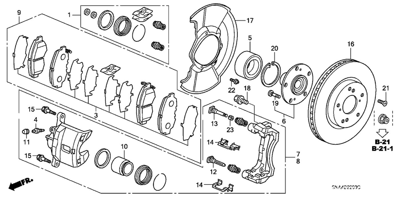 #1. 01463-S5D-A00. Caliper Set, FR.
#9. 45022-SNE-A00. Pad Set, Front|베콤카 차량정밀진단