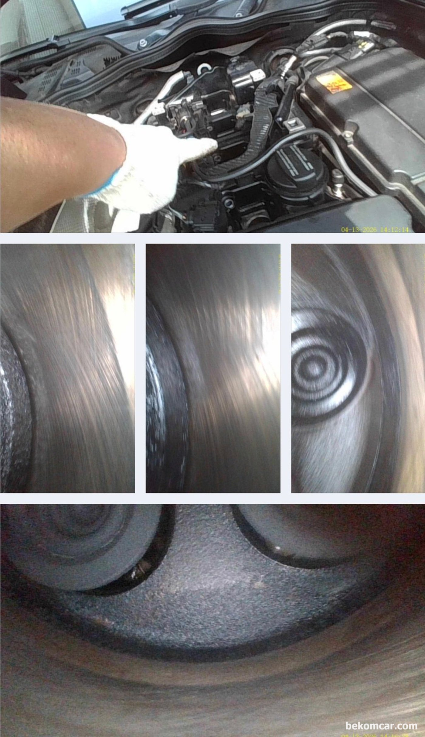 공연비 농후 P0172 와 4번 실린더 실화 P0304 가 있는 상태의 벤츠 E200K W211 내시경 검사 기록이다. 실린더 벽 스크래치는 전혀 없다.|بيكومكار  (bekomcar)