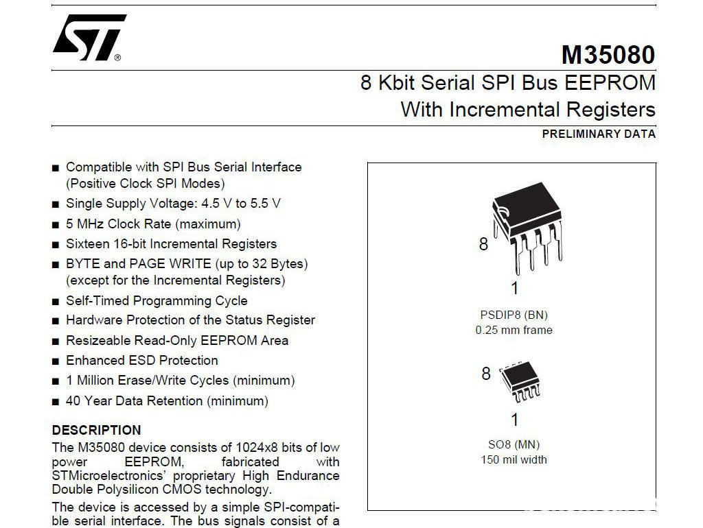 ST, M35080 8 Kbit Serial SPI Bus EEPROM|bekomcar.com