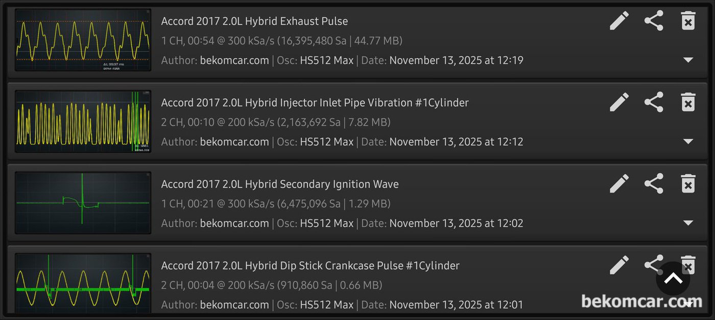측정차량 데이터 파일기록은 혼다 어코드 2017년 하이브리드 중고차 구매전 점검자료 이다.|ベコムカー (bekomcar)