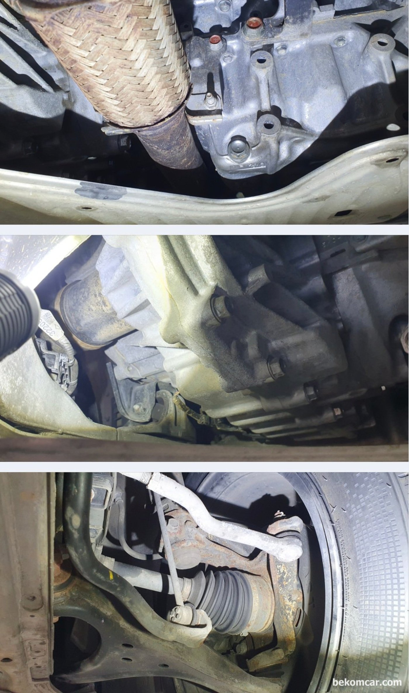 베콤카 중고차 구매점검 사례는 혼다 어코드 9.5세대 하이브리드 이다. 하체 점검과정이다. 사고유무 등도 자세히 알 수있다. 누유 및 누수 그리고 녹 상태등 특이사항을 점검하는 단계이다.|ベコムカー (bekomcar)