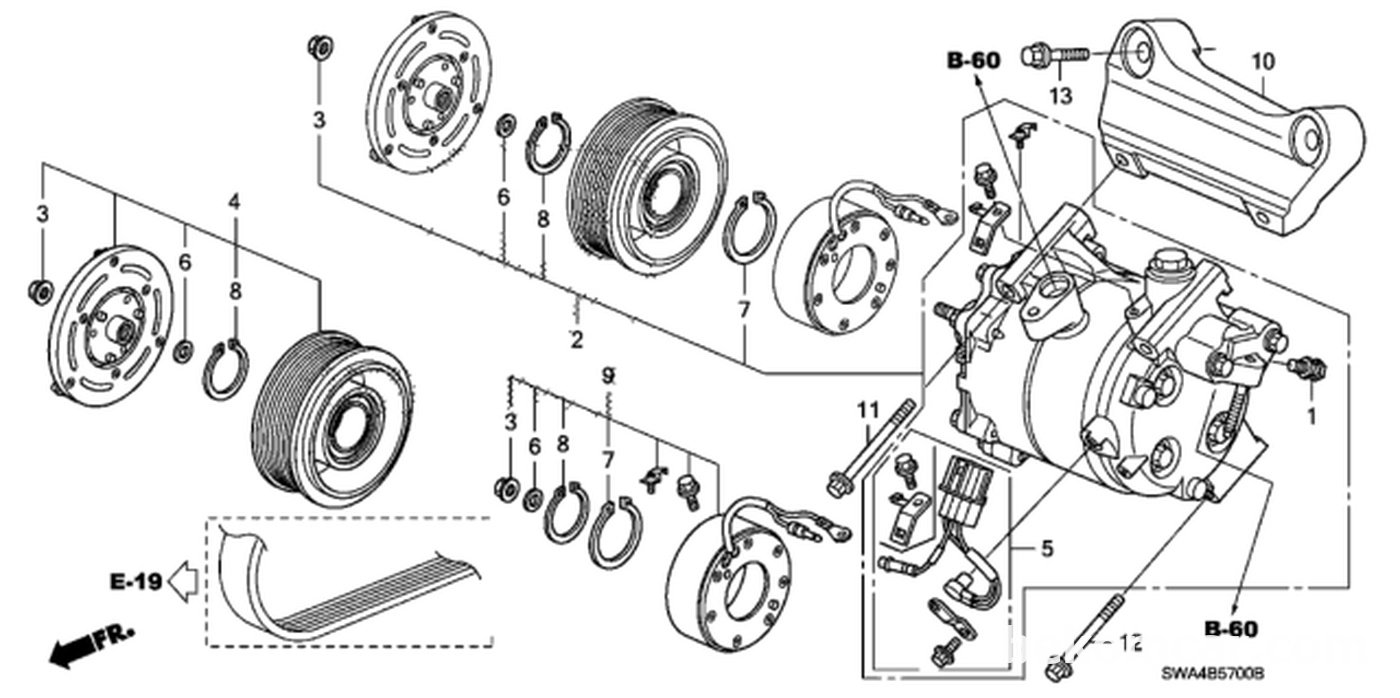 #1, Honda 38801-PHM-004 Valve Sub-Assy., Safety
#4, Honda 38900-RZA-014 Set Compressor Clutch
#5, Honda 38908-RWC-A02 Protector Set, Thermal
#9, Honda 38924-RWC-A01 Coil Set, Field|ベコムカー (bekomcar)