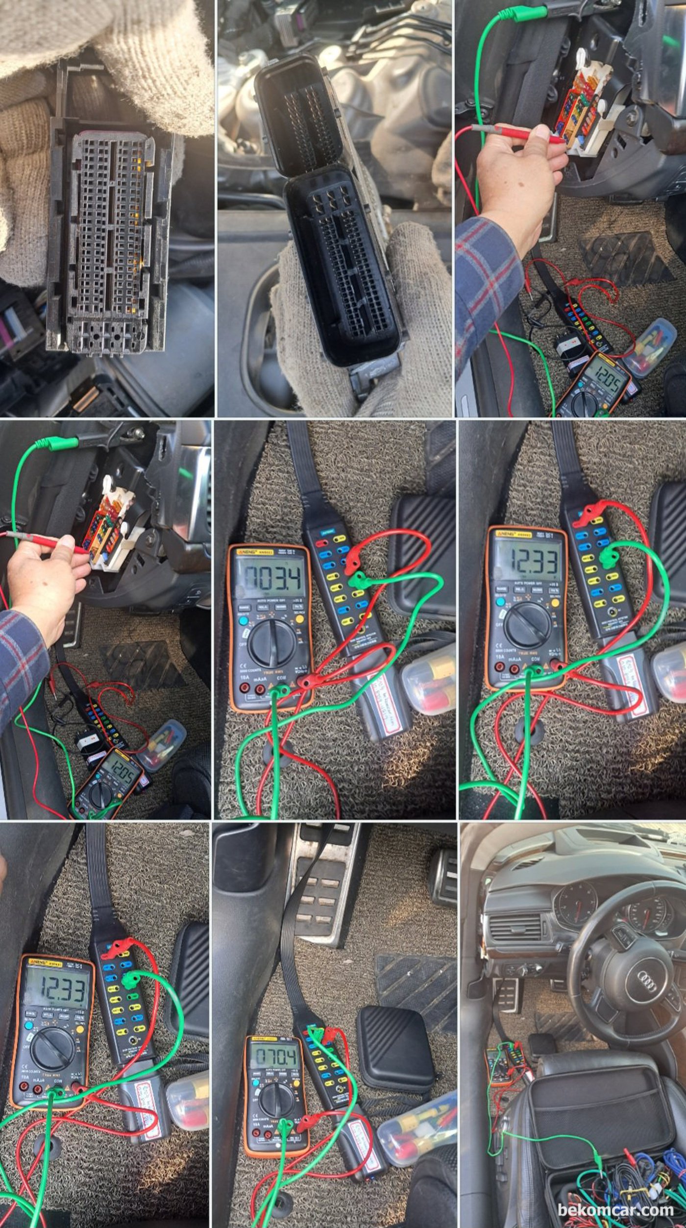 아우디 A7 콰트로 V6 3.0L TFSI CGXB 엔진 에 8단 자동미션, 캔 통신 에러 기본 진단과정 기록이다. 종단저항 및 센서그라운드 휴즈등 기본점검 기록이다.|베콤카 차량정밀진단