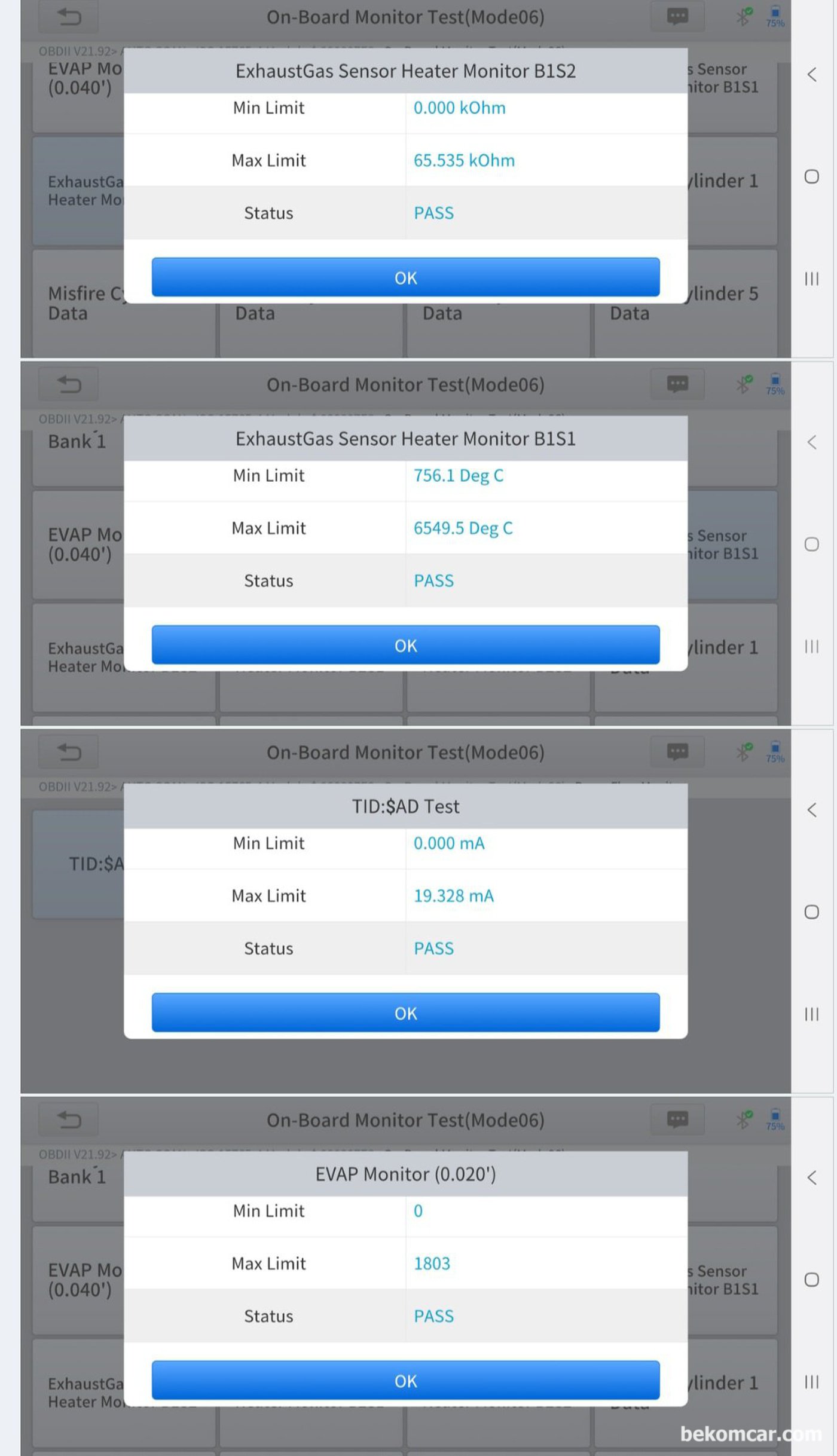 배기가스 부분 EVAP 과 EGR 등 점검결과 기록이다. 엔진의 주요부분 점검 결과 모두 다 합격 PAAS이다. W222 S500 중고차 구매점검 매매단지는 강서구에 있는 서서울모터리움 이다.|베콤카 차량정밀진단