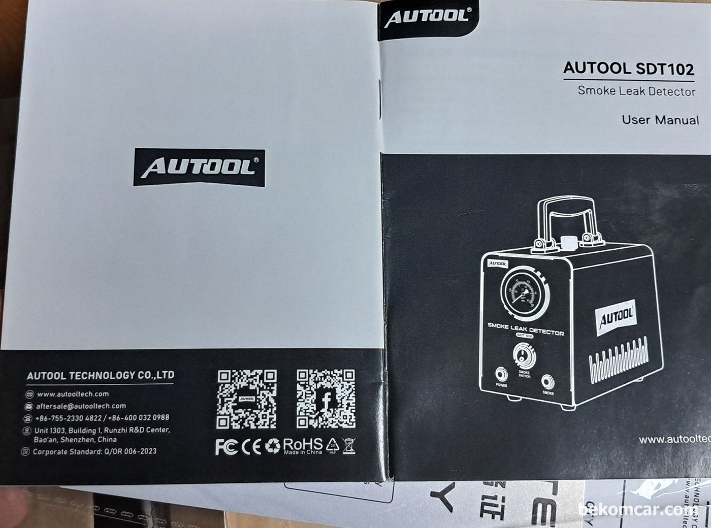 AUTOOL Smoke Machine SDT-102 메뉴얼|贝科姆汽车 (bekomcar)