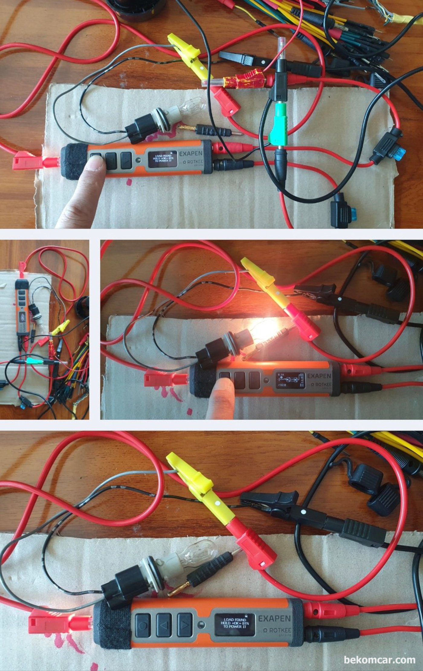 ROTKEE ExaPen 엑사펜 기능중 전원 및 그라운드 공급기능을 테스팅 하고 있다.|贝科姆汽车 (bekomcar)