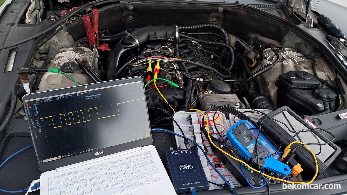 BMW 535i GT 밸브트로닉스 3세대 진단을 한다. ECU 인 DME가 바노스를 제어하는지 상태를 진단한다. 새프트 포지션센서등 ECU 밸브트로닉스 모듈간 통신파형을 분석하여 진단한다.|بيكومكار  (bekomcar)