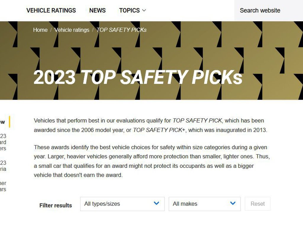 미국 IIHS 발표, 승용차 안전등급표, 2023 Top Safety Picks|bekomcar.com