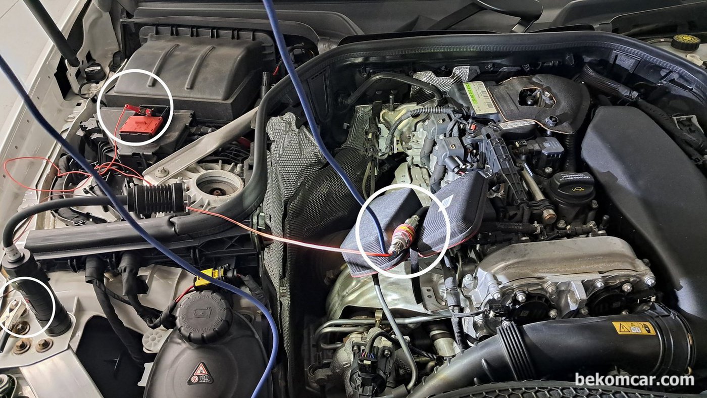 벤츠 W213 E350 2021 중고차 구매전 점검 기록마무리 한다. 실린더압축압력 파형분석을 위한 세팅과정이다.|贝科姆汽车 (bekomcar)